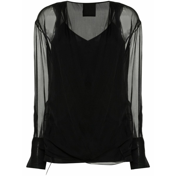 ジバンシー レディース シャツ トップス Long-sleeve silk wrap blouse Black|asty