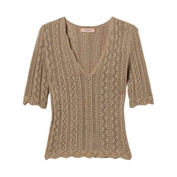 ツインセット レディース ニット\u0026セーター アウター Pointelle-knit top Neutrals