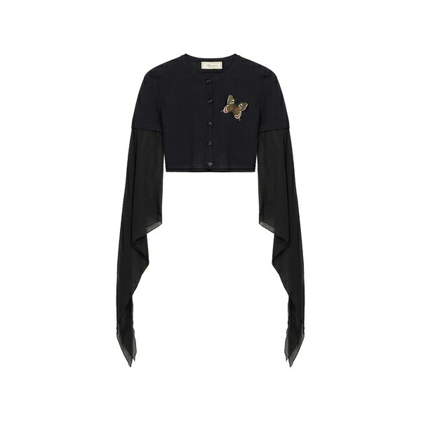 ブルマリン レディース ジレー アウター Butterfly-appliqu?? flared-sleeve cardigan Black