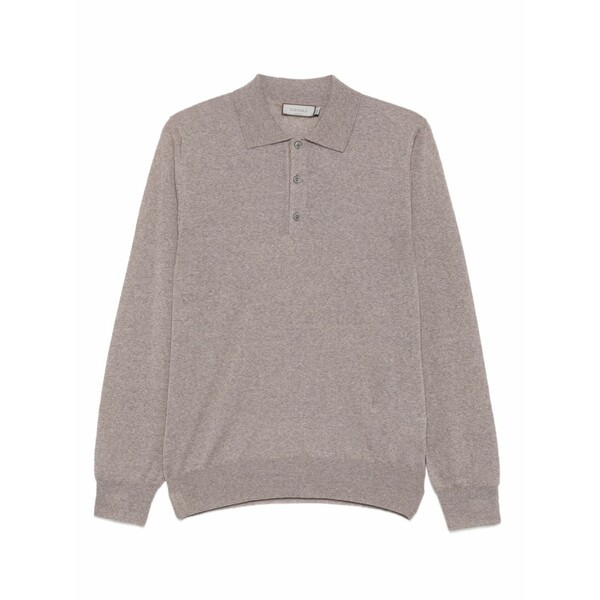カナーリ メンズ スポーツシャツ トップス Knited long-sleeved polo shirt Brown