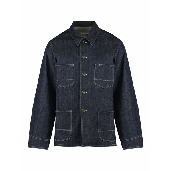 ムーレー メンズ シャツ トップス Four-pocket cotton shirt Blue|asty