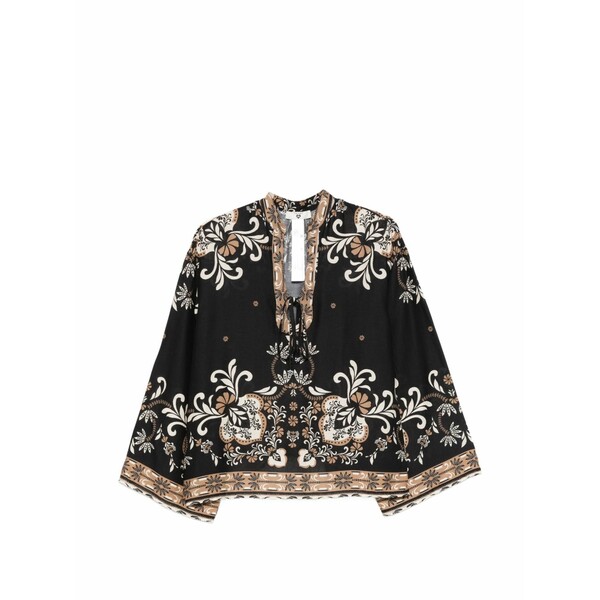 ツイン仕掛ける レディース プルオーバー トップス Floral-print tie-fastening blouse Black