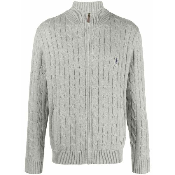 ラルフローレン メンズ ジレー アウター Polo pony-motif cable-knit cardigan Grey