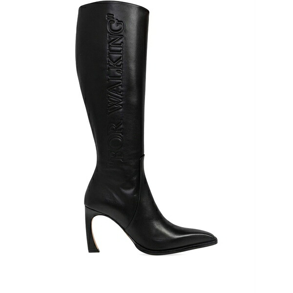 象牙色 レディース ブーツ シューズ Embossed heeled boots Black