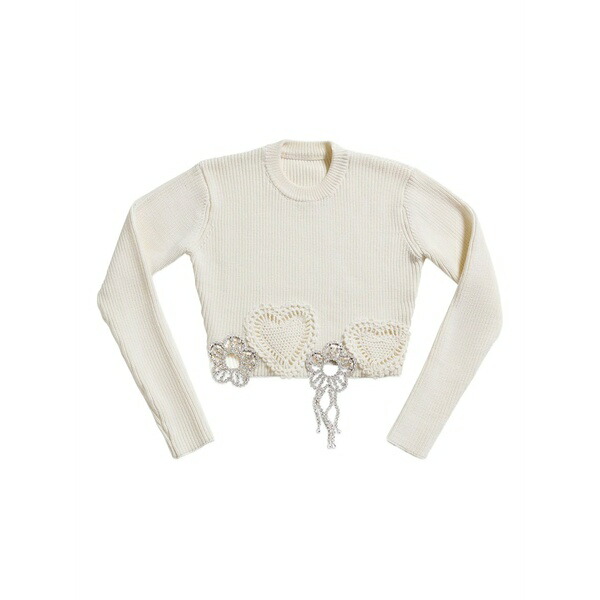 方面 レディース 編み物\u0026スウェーター アウター Crystal-embellished crochet sweater White