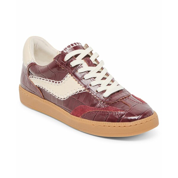 ドルチェヴィータ レディース スニーカー シューズ Women's Notice Stitch Low-Profile Lace-Up Sneakers Oxblood Red Croco Embossed Leather画像