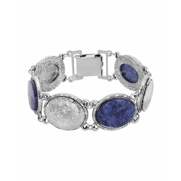 2028 レディース ブレスレット バングル アンクレット アクセサリー Silver-Tone Oval Blue Semi Precious  with Lockets Link Bracelet 【2021春夏新色】