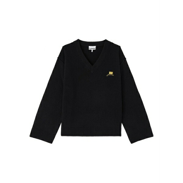 ガニー レディース ニット&セーター アウター V-neck embroidered knitwear Black|asty