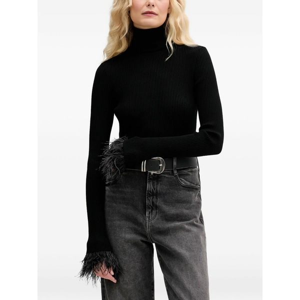 アニエバイ レディース ニット&セーター アウター Plum feather-trim turtleneck sweater Black｜asty