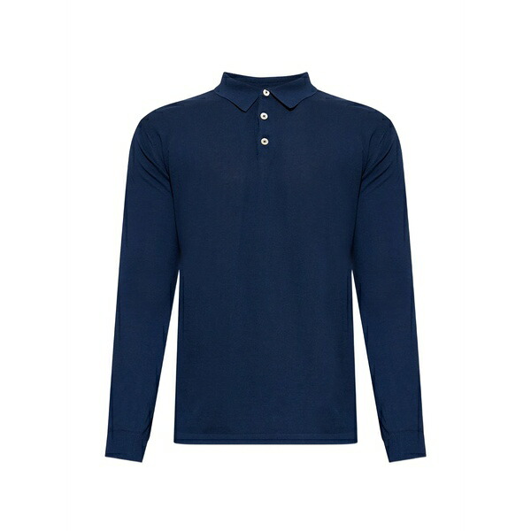 イレブンティ メンズ ポロシャツ トップス Buttoned long-sleeved polo shirt Blue|asty