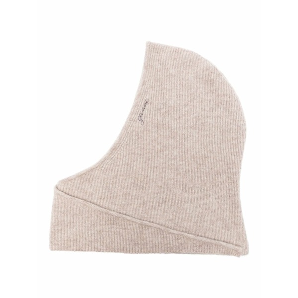 ガニー レディース 帽子 アクセサリー Logo-embroidered ribbed balaclava Neutrals｜asty