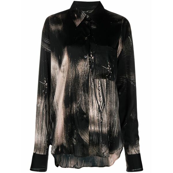 ルイーザ バロウ レディース シャツ トップス Abstract-pattern print long-sleeve shirt Black｜asty