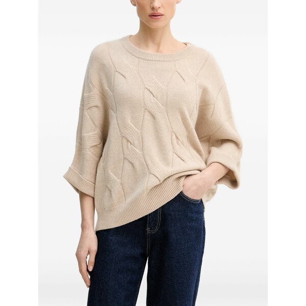 ベネトン  レディース 編み物\u0026スウェーター アウター Cable-knit crew-neck sweater Neutrals