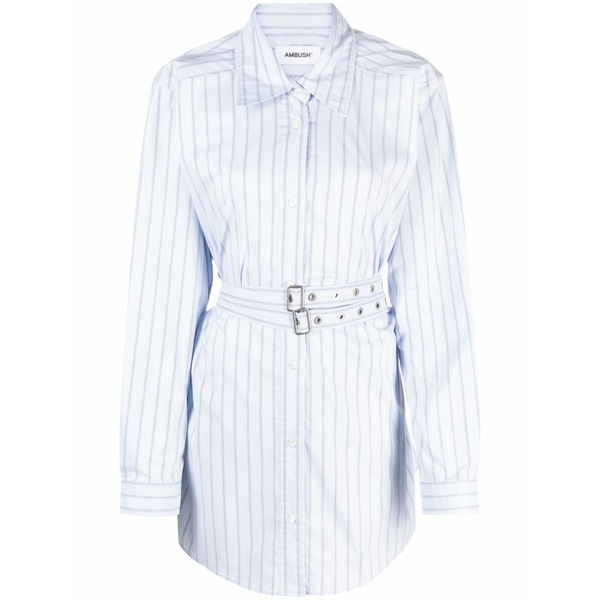 アンブッシュ レディース ワンピース トップス Striped cotton-blend shirtdress Blue｜asty