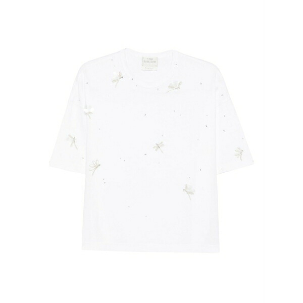 フォルテ フォルテ レディース プルオーバー トップス Dragonfly embellished short-sleeved t-shirt  White