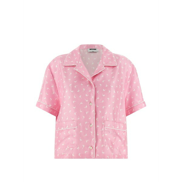 モスキーノ レディース シャツ トップス Goose-print silk shirt Pink|asty