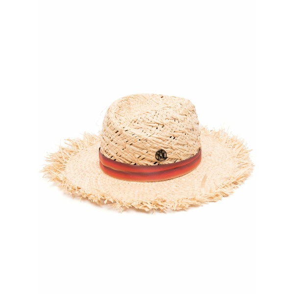 メゾンミッシェル レディース 帽子 アクセサリー Logo-plaque raffia hat Neutrals｜asty