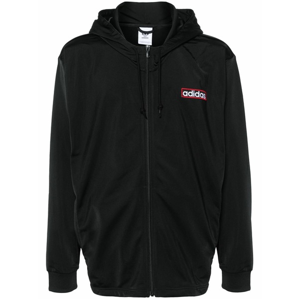 アディダス メンズ パーカー・スウェットシャツ アウター Logo-embroidered zipped hoodie Black