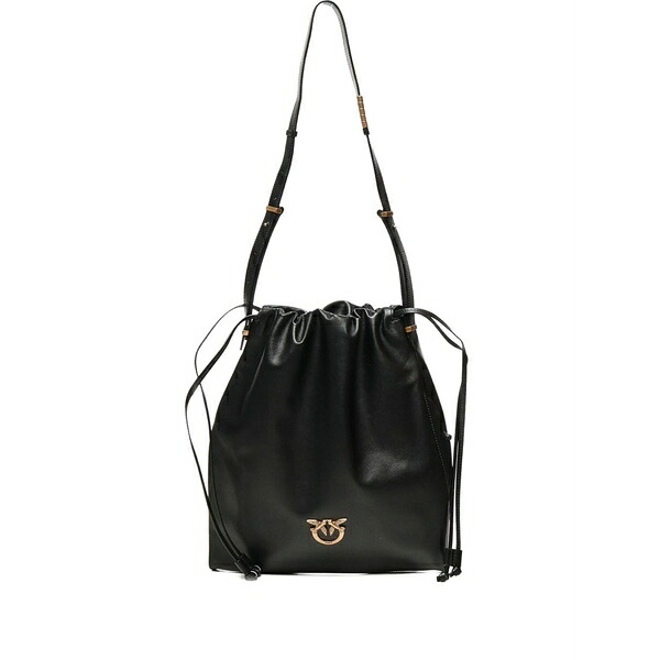 ピンコ レディース ショルダーバッグ バッグ Drawstring leather shoulder bag Black