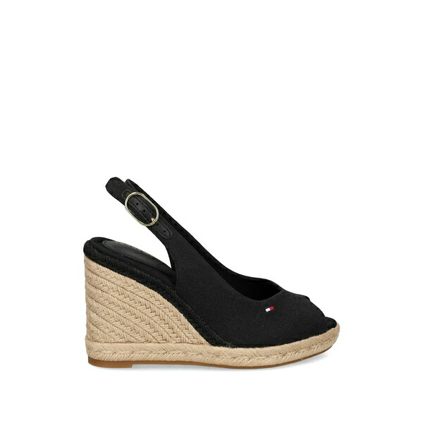 トミー ヒルフィガー レディース サンダル シューズ Logo-embroidered wedge espadrilles Black｜asty