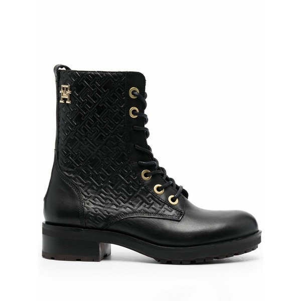トミー ヒルフィガー レディース ブーツ シューズ Monogram-embossed biker boots Black