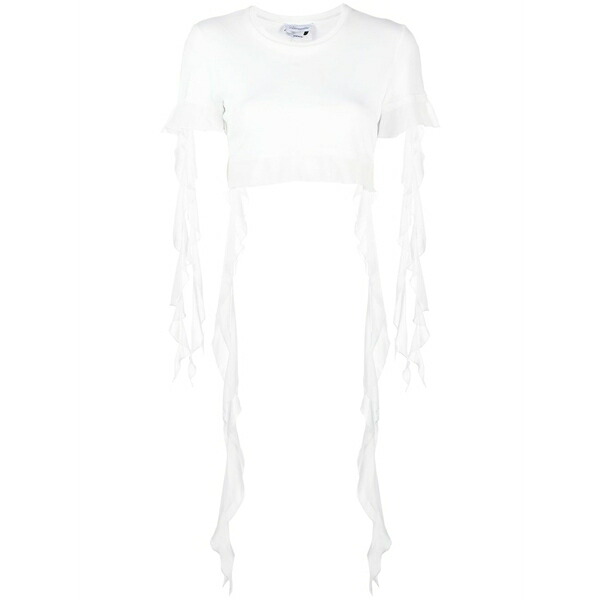 ブルマリン レディース プルオーバー トップス Ruffled cotton crop top White