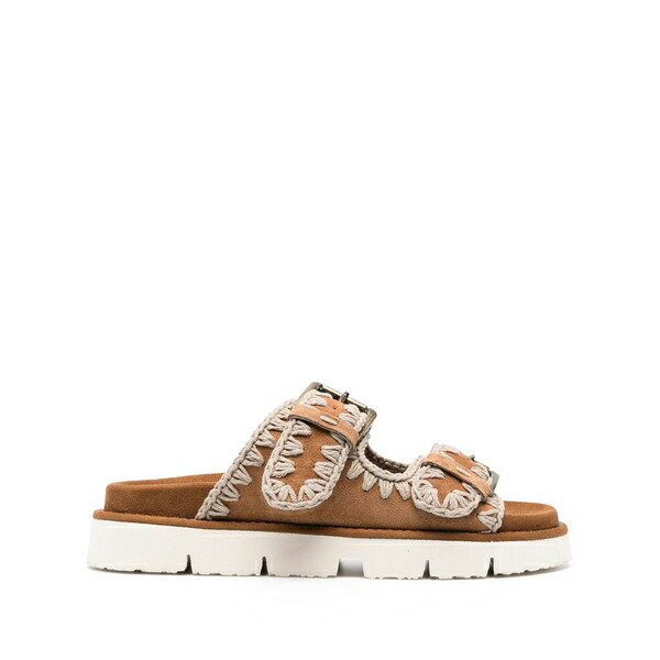 モウ レディース サンダル シューズ Whipstitch-trim suede slides Brown｜asty