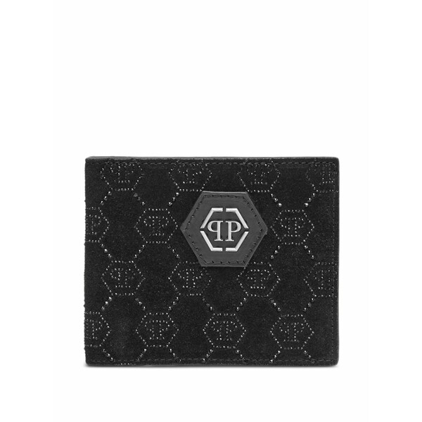 フィリップ飾り気のない メンズ 金入れ 付属物  rhinestone-embellished monogram wallet Black