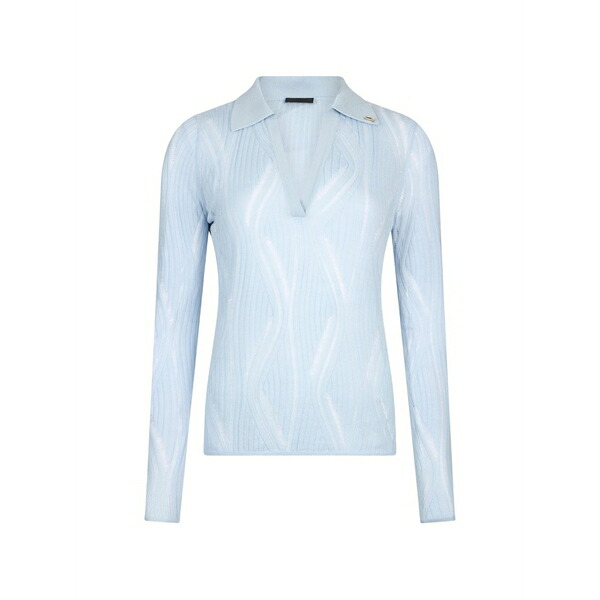 リュージョー レディース プルオーバー トップス V-neck ribbed top Blue