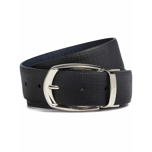 ゼニア メンズ 三尺帯 付属物 Leather logo-engraved belt Black