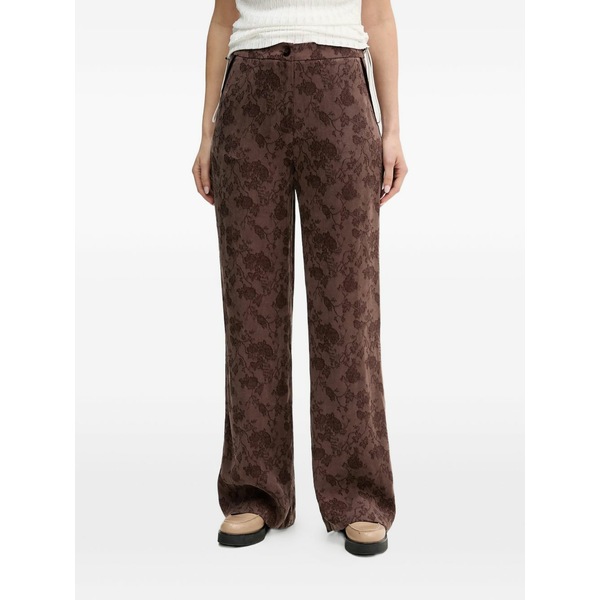 ホスイントロピア レディース 心地好いズボン下 ボトムス Floral-patterned trousers Brown