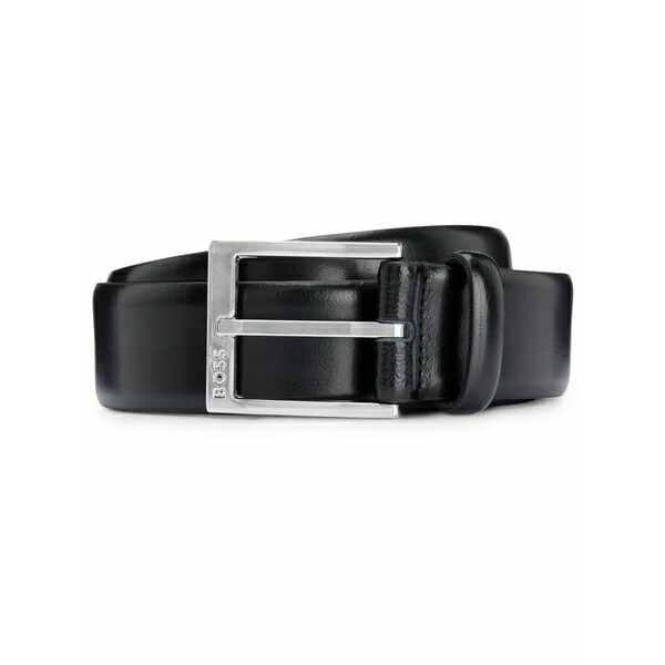 元締め メンズ 胴締め 付属品 Logo-engraved buckle leather belt Black