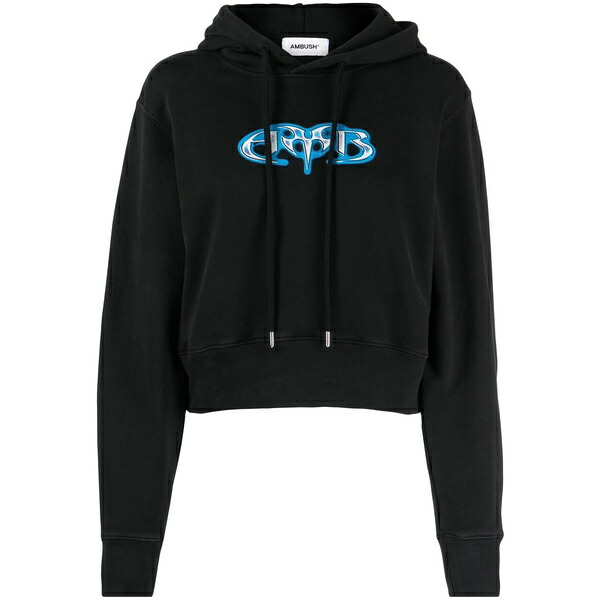 アンブッシュ レディース パーカー・スウェットシャツ アウター Logo-print cotton hoodie Black