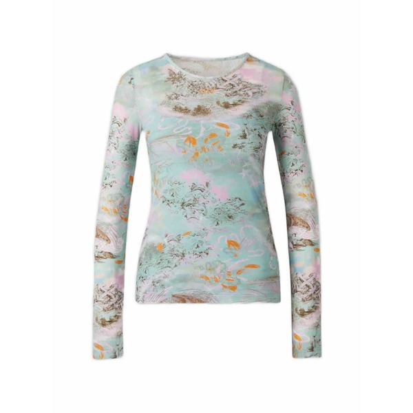 象牙色 レディース プルオーバー トップス Floral undershirt long-sleeves t-shirt Blue