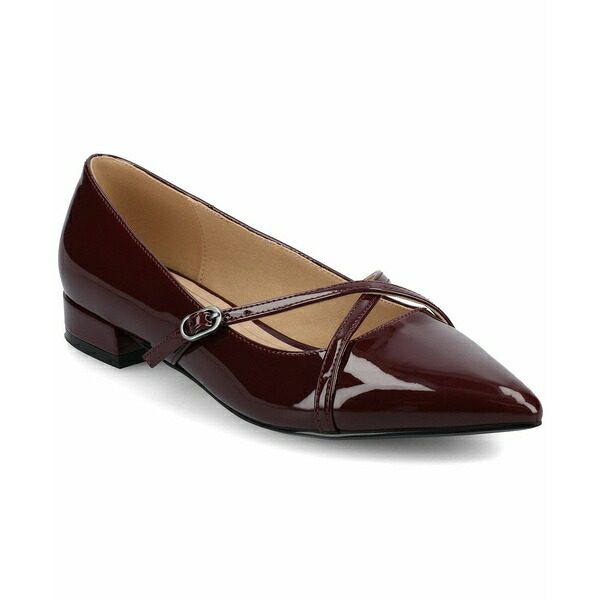 ジャーニーコレクション レディース ヒール シューズ Women's Camby Crisscross Strap Pointed Toe Flats Patent, Oxblood画像