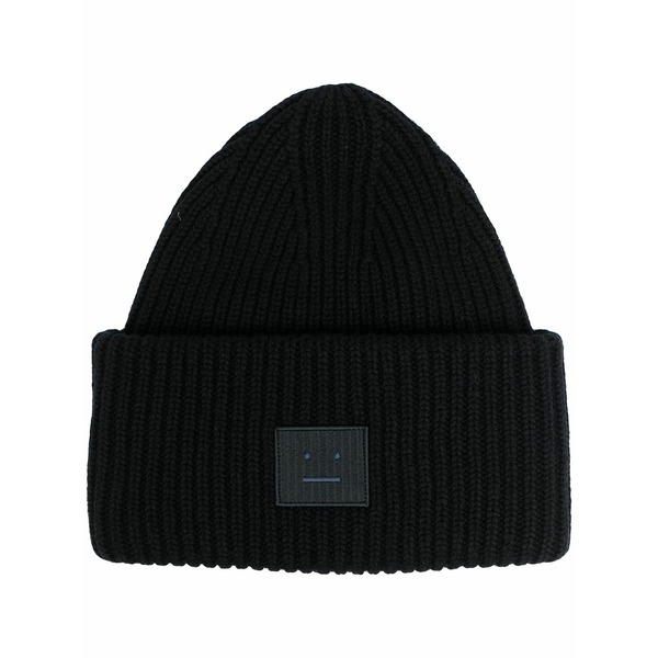 アクネ ストゥディオズ メンズ 帽子 アクセサリー Face-patch ribbed knit beanie Black