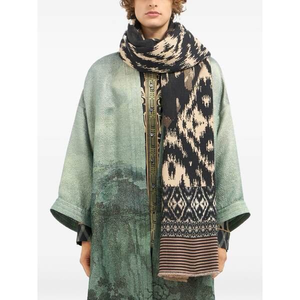 ピエール=ルイ・マシア メンズ マフラー・ストール・スカーフ アクセサリー Abstract-pattern frayed scarf Black|asty