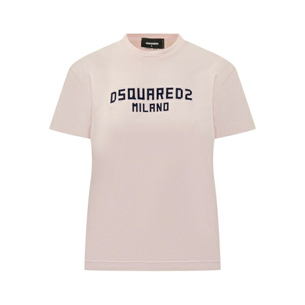 ディースクエアード レディース プルオーバー トップス Logo-embroidered t-shirt Pink