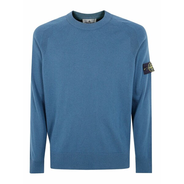 ストーンアイランド メンズ ニット&セーター アウター Raglan-sleeves logo-patch sweater Blue|asty