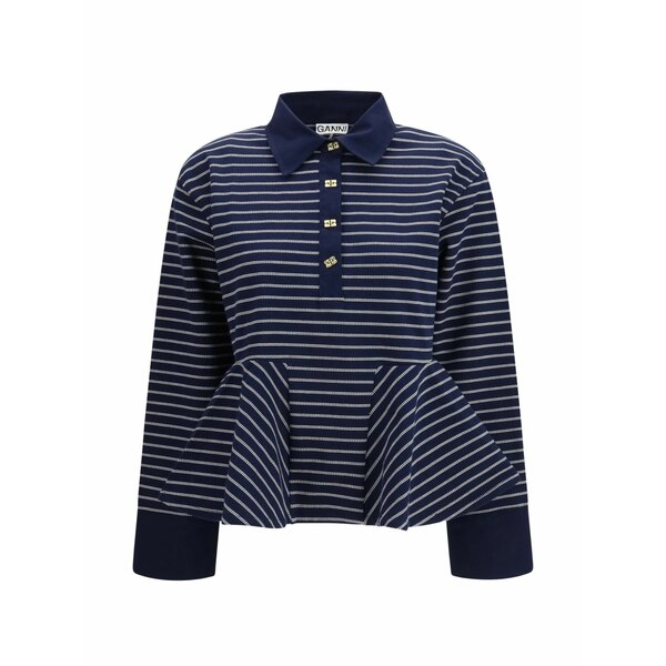 ガニー レディース スポーツシャツ トップス Striped peplum polo Blue