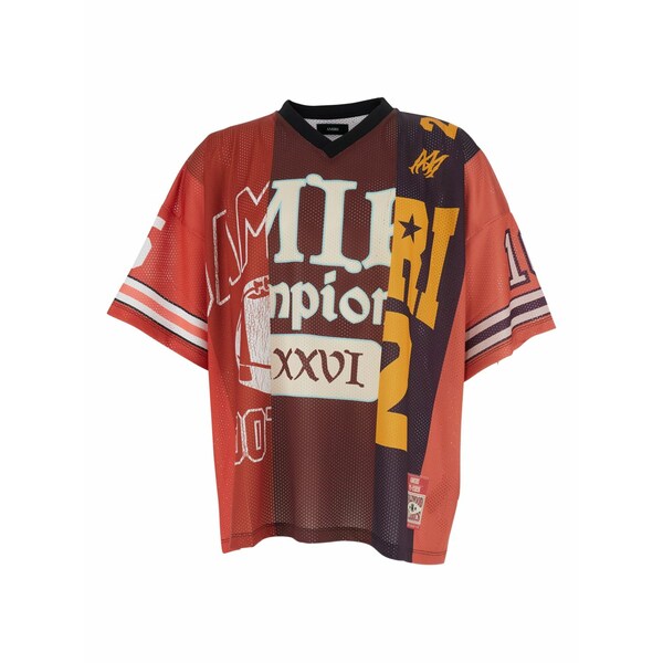 アミリ メンズ ティーシャツ トップス Patchwork v-neck t-shirt Red Tシャツ・カットソー-トップス