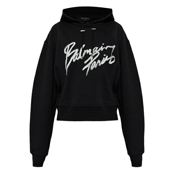 バルマン レディース パーカー・スウェットシャツ アウター Script-graphic hoodie Black