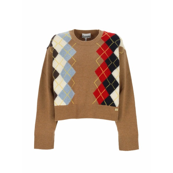 ガニー レディース ニット&セーター アウター Argyle-knit crew-neck sweater Brown｜asty