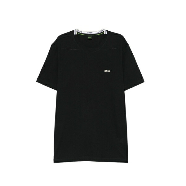 ボス メンズ Tシャツ トップス Logo-print crew neck t-shirt Black｜asty