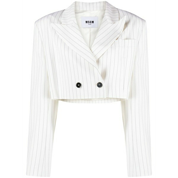 エムエスジイエム レディース ジャケット＆ブルゾン アウター Pinstripe-pattern cropped blazer White｜asty