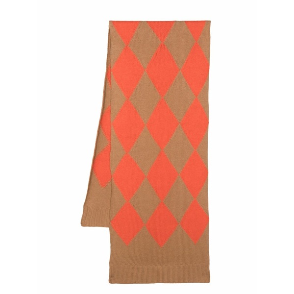 ラ・ダブル・ジェイ レディース 消音装置・袈裟・えり巻き 付属品 Argyle-pattern knitted scarf Brown バッグ・小物・ブランド雑貨-マフラー・スカーフ-レディースマフラー・ストール