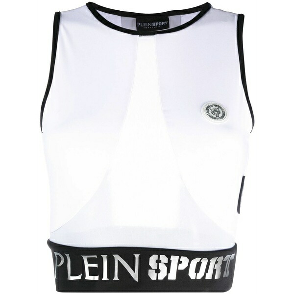飾り気のない運動競技 レディース カットソー トップス Logo waistband cotton crop top  White
