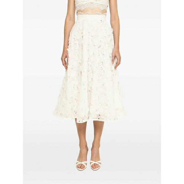 ニッサ レディース スコート ボトムス 3d embroidery cotton MIDI skirt White