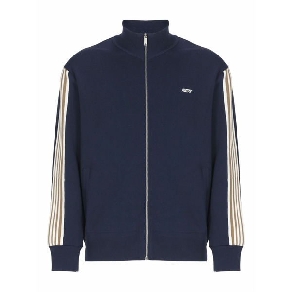 オートリー メンズ パーカー・スウェットシャツ アウター Stripe-detail zip-up cardigan Blue