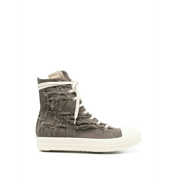 リックオウエンス メンズ スニーカー シューズ Distressed high-top sneakers Grey